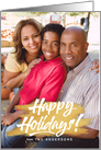 Happy Holidays Gold Paint Brush Stroke Holiday Photo Card