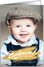 Believe Gold Paint Brush Stroke Holiday Photo Card