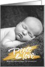 Peace and Love Gold Paint Brush Stroke Holiday Photo Card