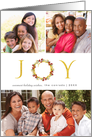 Christmas Joy Floral Wreath Gold and White Holiday 3-Photo Greeting card