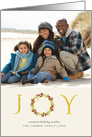 Christmas Joy Floral Wreath Gold and Ivory Holiday Photo Greeting card