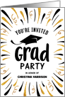 Custom Graduation Party Invite Black Cap and Gold Streamers card
