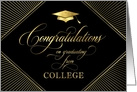 College Graduation Congratulations Elegant Art Deco Gold on Black card