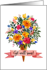 Get Well Soon Ice Cream Cone Flowers Bouquet card