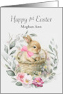 Happy 1st Easter Custom Name Girl Boho Bunny Wreath card
