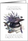 Grandson High School Graduation Cap Quill Lavender Laurels card