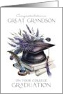 Great Grandson College Graduation Cap Quill Lavender Laurels card