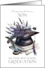 Son Congratulations High School Graduation Cap Quill Lavender Laurels card