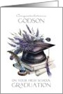 Godson High School Graduation Cap Quill Lavender Laurels card