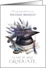 Custom Name Class of 2025 Graduation Cap Quill Lavender Laurels card