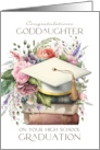 Goddaughter High School Graduation Cap Books Pink Peonies card