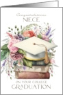 Niece Congratulations College Graduation Cap Books Pink Peonies card