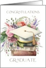 Congratulations Graduate General Graduation Cap Books Pink Peonies card