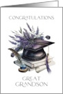 Great Grandson Graduation Cap Books Quill Lavender Laurels card
