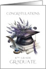 Congratulations 8th Grade Graduate Cap Books Quill Lavender Laurels card