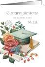 MEd Masters Degree Graduation Teal Blue Cap and Book card