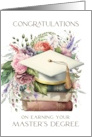 Masters Degree Graduation Cap Books and Pink Peonies card