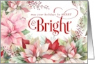 Merry and Bright Christmas Pink Poinsettias Wreath card