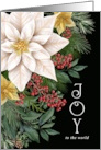 Christmas Joy White and Gold Poinsettia and Pine card