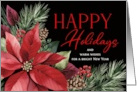 Happy Holidays Red Poinsettia and Pine Branches card