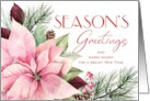 Seasons Greetings Pink Poinsettia and Pine card