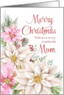 Mom Merry Christmas White and Pink Poinsettia card