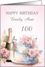Custom Name Happy Birthday Champagne and Cake card