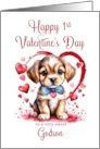 1st Valentines Day Puppy for Godson card