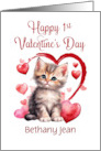 1st Valentines Day Kitten for Baby Custom Name card