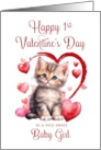 1st Valentines Day Kitten for Baby Girl card