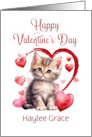 Happy Valentines Day Kitten with Custom Name card