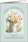 Mothers Day Great Granddaughter Cheerful Watering Can Bouquet card