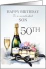 Son 50th Birthday Champagne and Cake card