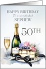 Nephew 50th Birthday Champagne and Cake card