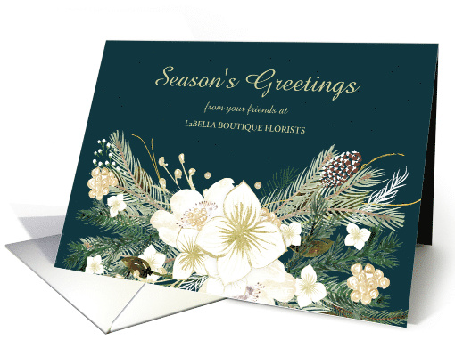 Botanical Bouquet Watercolor Painted Business Customers Holiday card
