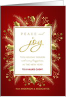 Elegant Gold Foliage Holly Wreath Business Holiday Card For Client card
