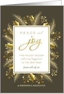Elegant Gold Foliage Holly Wreath Corporate Holiday Greetings card