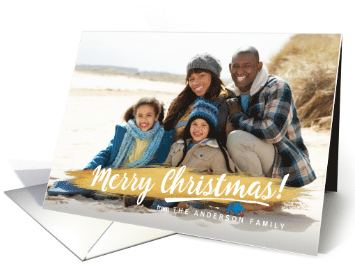 Merry Christmas Gold Paint Brush Stroke Holiday Photo card (1451698)