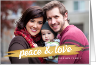 Peace and Love Gold Paint Brush Stroke Holiday Photo Card