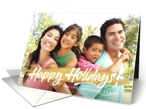 Happy Holidays Gold Paint Brush Stroke Holiday Photo card (1451832)