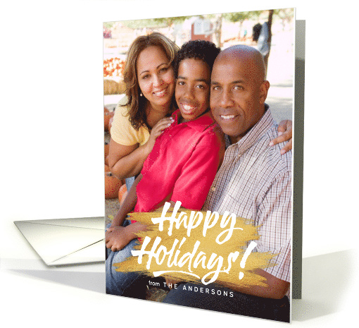 Happy Holidays Gold Paint Brush Stroke Holiday Photo card (1451888)