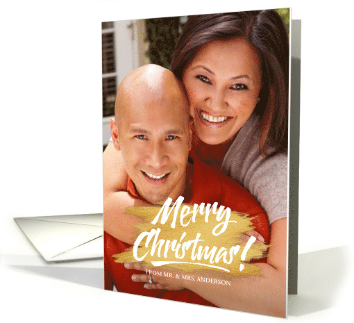 Merry Christmas Gold Paint Brush Stroke Holiday Photo card (1451940)