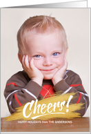 Cheers Gold Paint Brush Stroke Christmas Holiday Photo Card