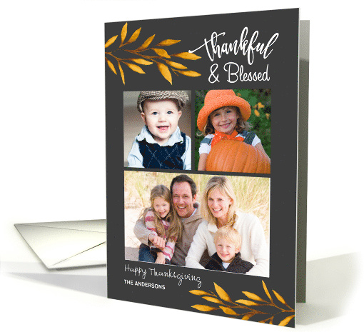 Thankful & Blessed Thanksgiving Holiday Photo Collage card (1577050)