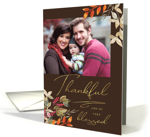 Thankful & Blessed Thanksgiving Fall Holiday Photo Greeting card