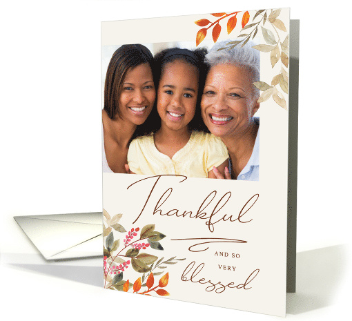 Thankful & Blessed Thanksgiving Fall Holiday Photo Greeting card