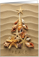 Peace Sea Shells on Sand Christmas Tree Holiday Greeting card