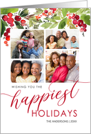 Happiest Holidays Watercolor Greenery 4-Photo Collage card
