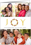 Christmas Joy Floral Wreath Gold and White Holiday 3-Photo Greeting card