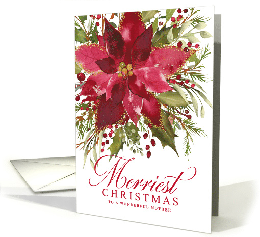 Merry Christmas Watercolor Poinsettia and Holly Greeting... (1581392)